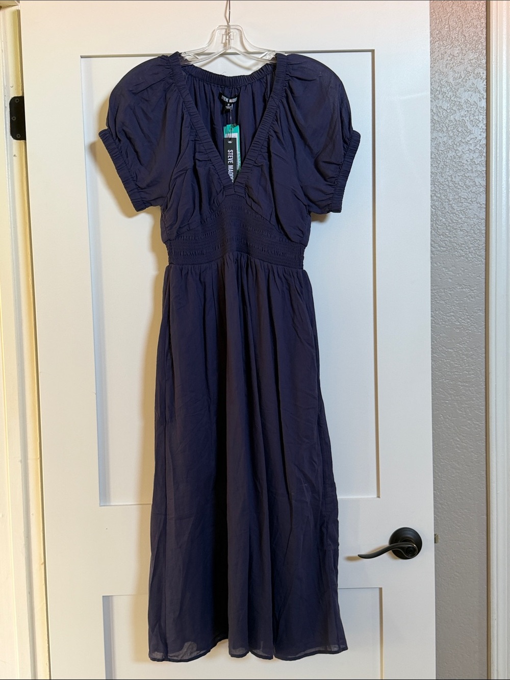 Steve Madden Navy Puff-Sleeve Maxi Dress